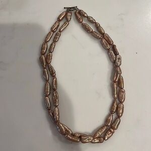 Gold/brown pearl double necklace